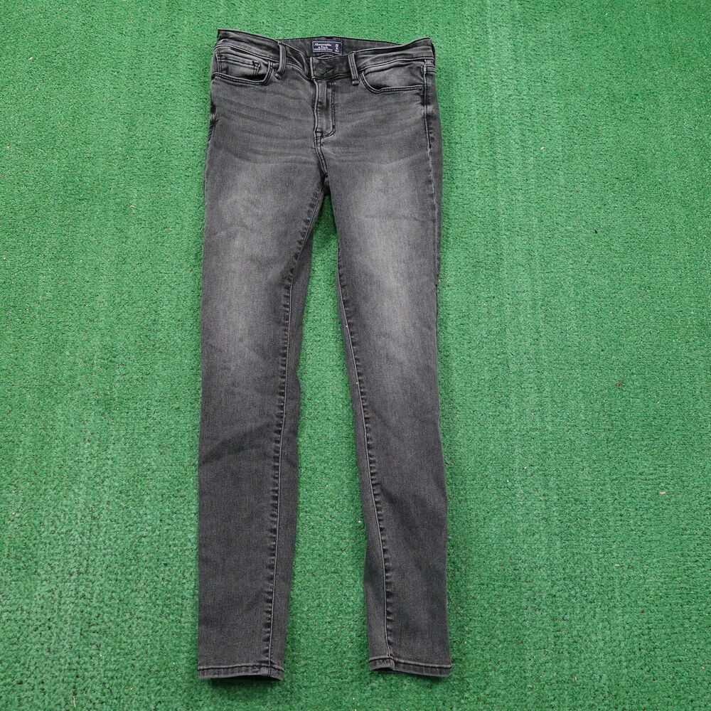 ABERCROMBIE & FITCH HARPER SUPER SKINNY CHARCOAL GREY DENIM JEANS WOMENS 25 0 R